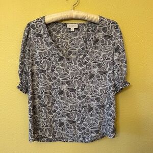 Evereve Floral Women's Black and White‎ Blouse V-Neck, Size S